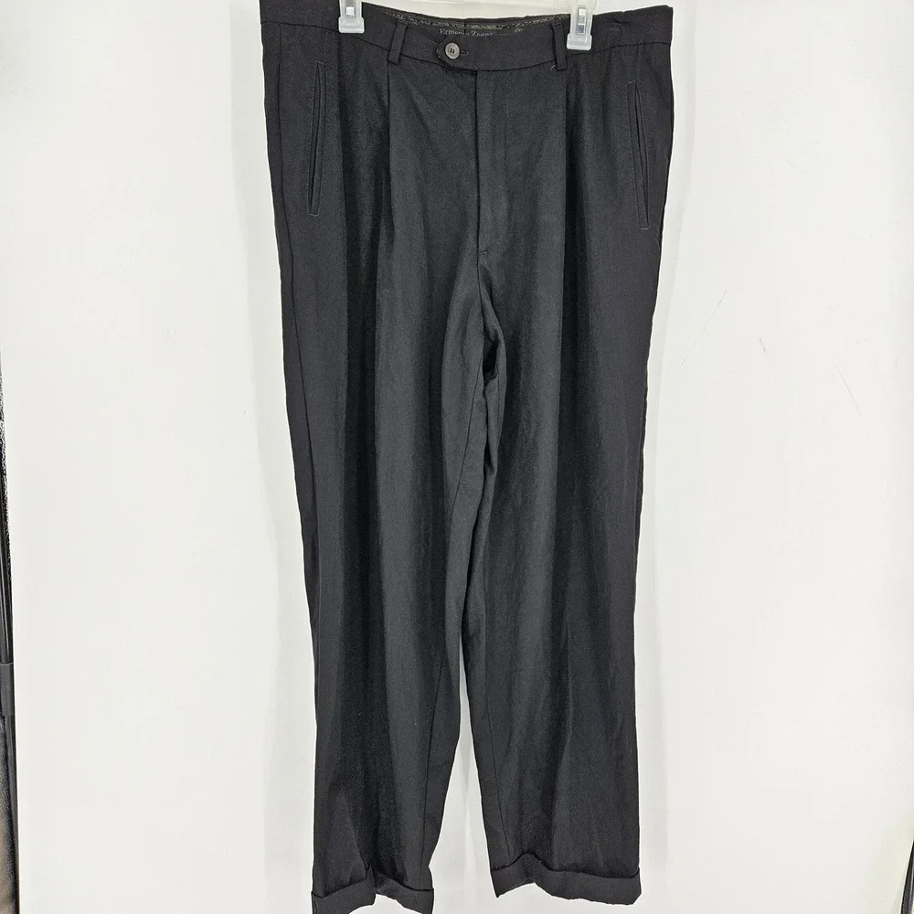 Ermenegildo Zegna Pants Mens Size 56 Black‎ Trousers Wool Blend Casual Preppy